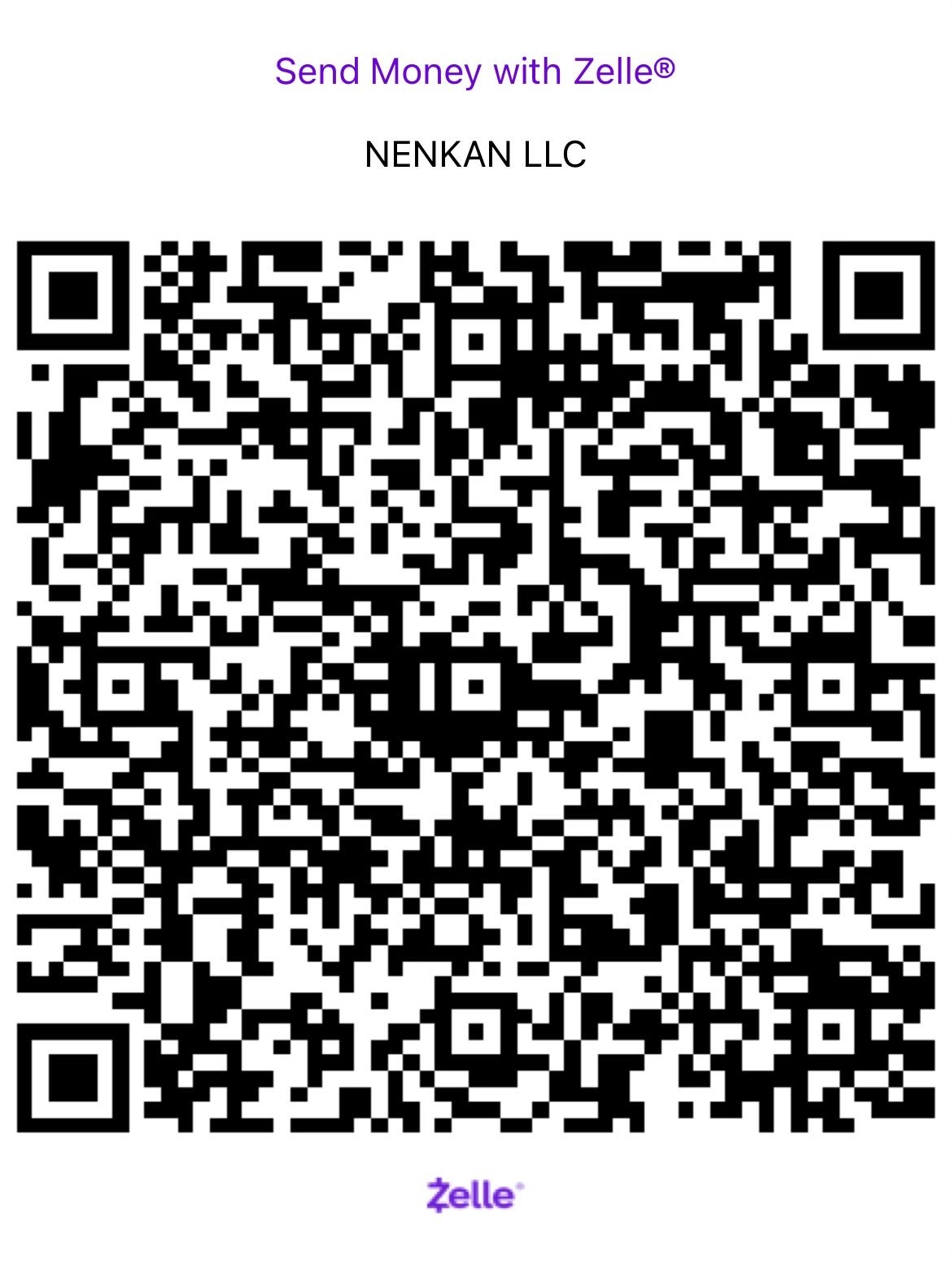 Zelle QR code for email nenkan@protonmail.com